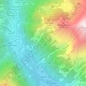 Mappa topografica Alpe sn1, altitudine, rilievo