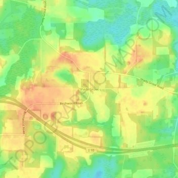 Mappa topografica Shady Grove, altitudine, rilievo