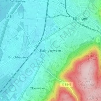 Mappa topografica Ettlingenweier, altitudine, rilievo