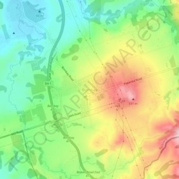 Mappa topografica Bombay, altitudine, rilievo