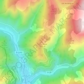 Mappa topografica Peïra Segia, altitudine, rilievo