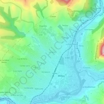 Mappa topografica Le Cayrel, altitudine, rilievo