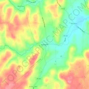 Mappa topografica Springdell, altitudine, rilievo