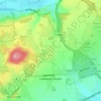 Mappa topografica Burchett's Green, altitudine, rilievo