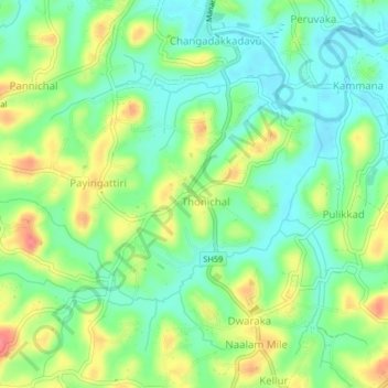 Mappa topografica Thonichal, altitudine, rilievo