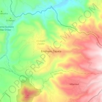 Mappa topografica Emiliano Zapata, altitudine, rilievo