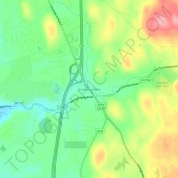 Mappa topografica Schodack Center, altitudine, rilievo