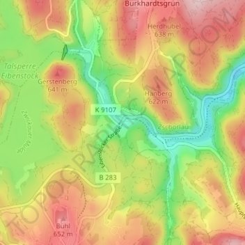 Mappa topografica Wolfsgrün, altitudine, rilievo