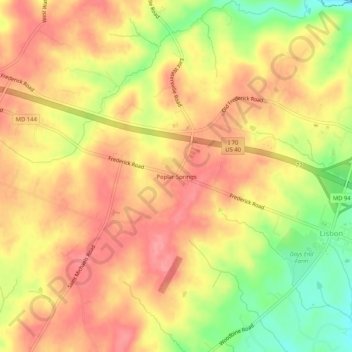 Mappa topografica Poplar Springs, altitudine, rilievo