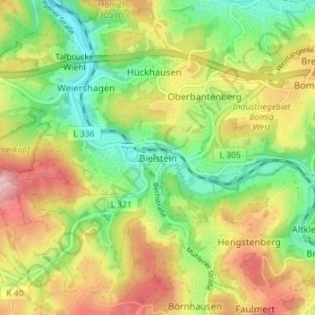 Mappa topografica Bielstein, altitudine, rilievo