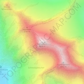 Mappa topografica Schreckhorn, altitudine, rilievo