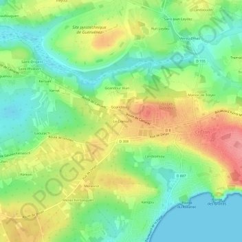 Mappa topografica Le Crenoc, altitudine, rilievo