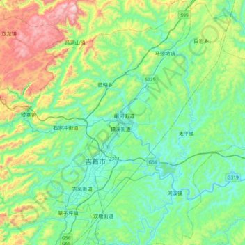 Mappa topografica 湘西州, altitudine, rilievo