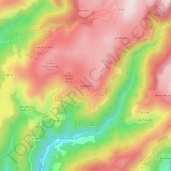 Mappa topografica Verlaguet, altitudine, rilievo