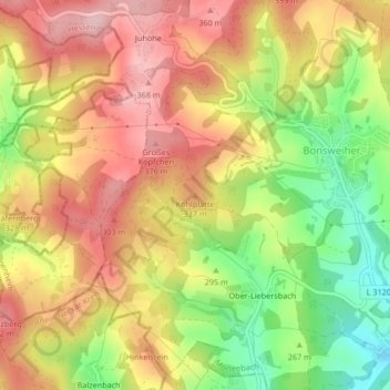 Mappa topografica Kohlplatte, altitudine, rilievo