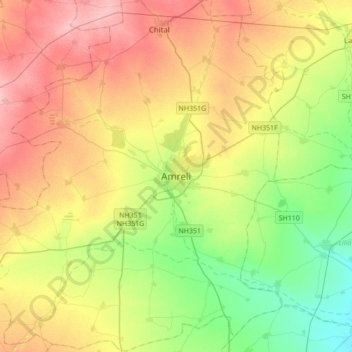 Mappa topografica Amreli, altitudine, rilievo