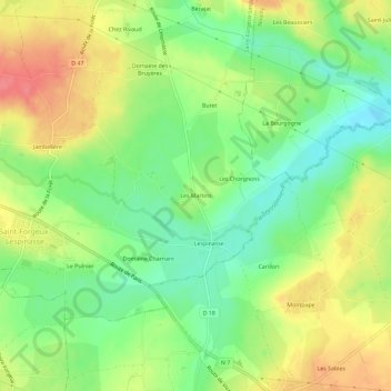 Mappa topografica Les Martins, altitudine, rilievo