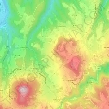 Mappa topografica Arzilhac, altitudine, rilievo