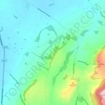 Mappa topografica Bolesworth Castle, altitudine, rilievo