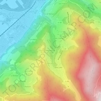 Mappa topografica Mas Vannier, altitudine, rilievo