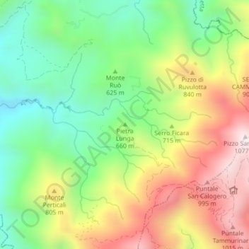 Mappa topografica Pietra Lunga, altitudine, rilievo