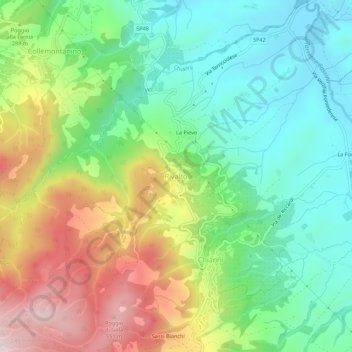 Mappa topografica Rivalto, altitudine, rilievo