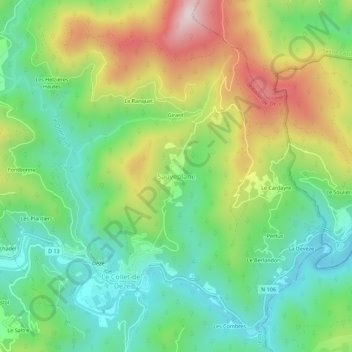 Mappa topografica Sauveplane, altitudine, rilievo