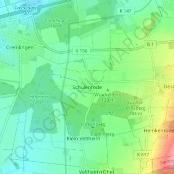 Mappa topografica Schulenrode, altitudine, rilievo