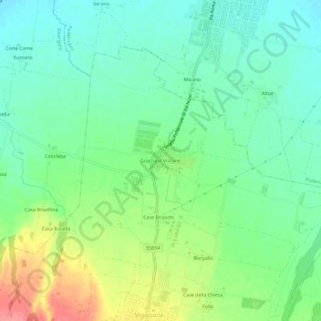 Mappa topografica Grazzano Visconti, altitudine, rilievo