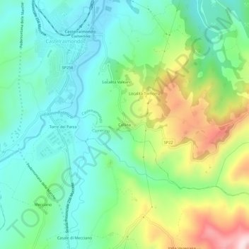Mappa topografica Collina, altitudine, rilievo
