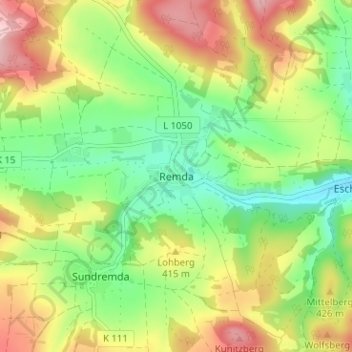 Mappa topografica Remda, altitudine, rilievo