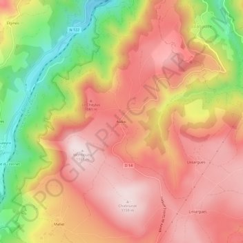 Mappa topografica Auliac, altitudine, rilievo