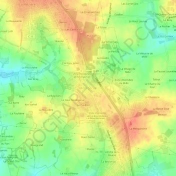 Mappa topografica Montgerval, altitudine, rilievo