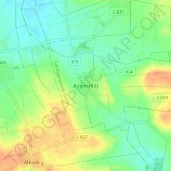 Mappa topografica Apelnstedt, altitudine, rilievo