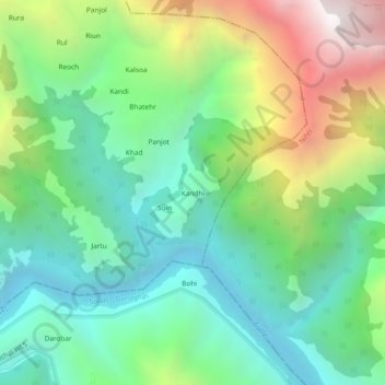Mappa topografica Kandhi, altitudine, rilievo