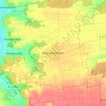 Mappa topografica Wortelstetten, altitudine, rilievo