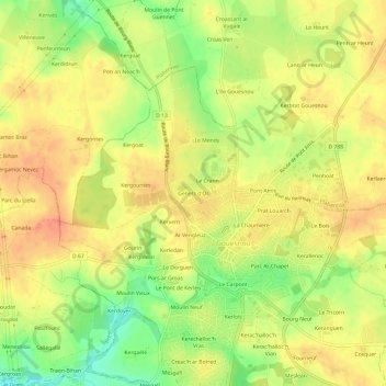 Mappa topografica Genets d'Or, altitudine, rilievo