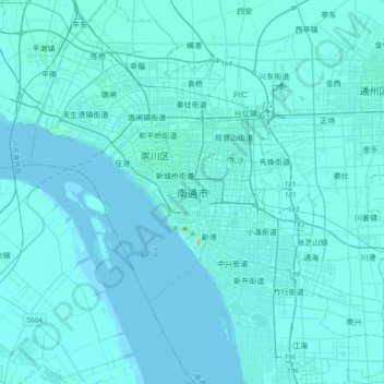Mappa topografica 南通市, altitudine, rilievo