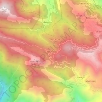 Mappa topografica Haathi Paon, altitudine, rilievo