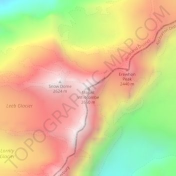 Mappa topografica Mount Whitcombe, altitudine, rilievo