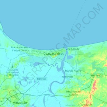 Mappa topografica Coatzacoalcos, altitudine, rilievo