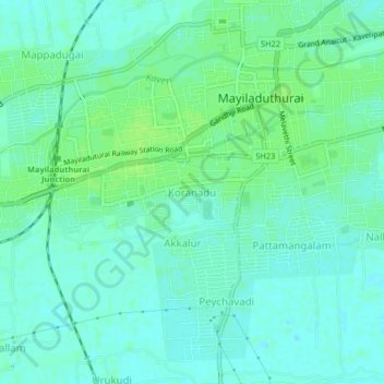 Mappa topografica Koranadu, altitudine, rilievo