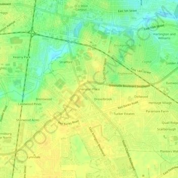 Mappa topografica Sheraton Place, altitudine, rilievo
