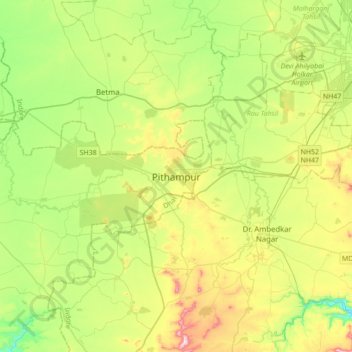 Mappa topografica Pithampur, altitudine, rilievo