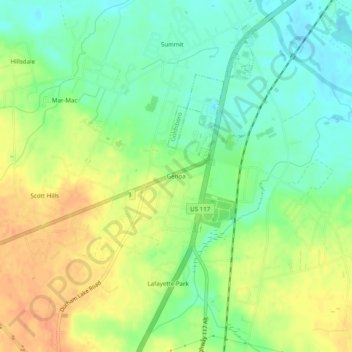 Mappa topografica Genoa, altitudine, rilievo