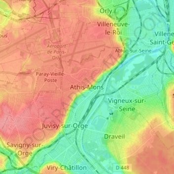 Mappa topografica Athis-Mons, altitudine, rilievo