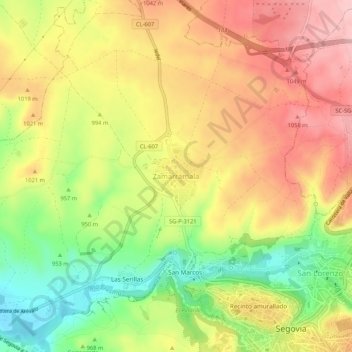 Mappa topografica Zamarramala, altitudine, rilievo