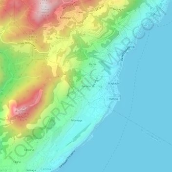 Mappa topografica Fornico, altitudine, rilievo