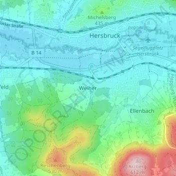 Mappa topografica Weiher, altitudine, rilievo