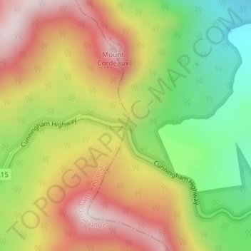 Mappa topografica Cunningham's Gap, altitudine, rilievo